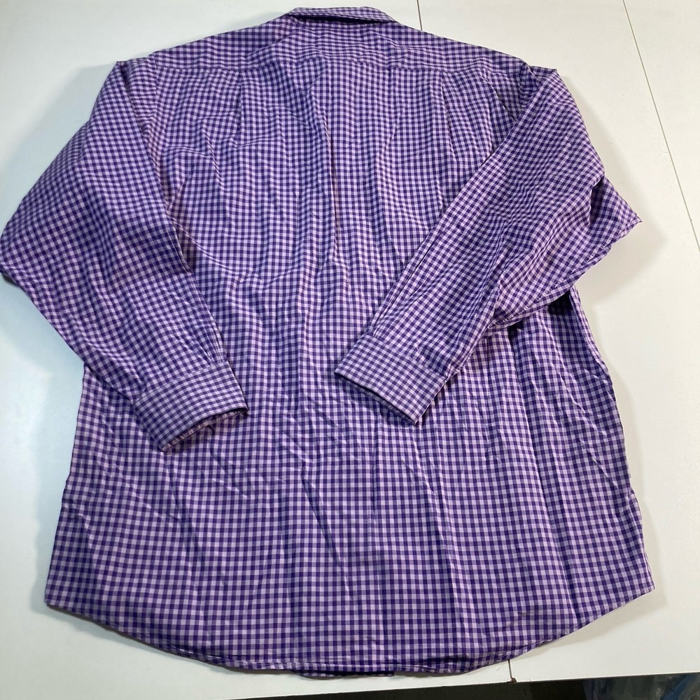 Brooks Brothers Oxford Shirt 16 32/33 (L/XL) Non Iron Purple Check Long Sleeve - Picture 4 of 7